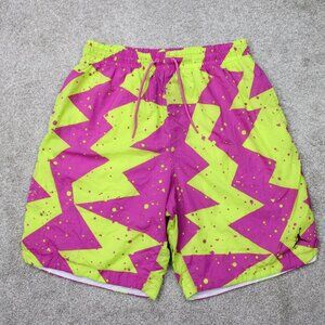 Nike Air Jordan Swim Shorts Mens Large Pink/Yellow 9" Poolsie AOP Lined Trunks